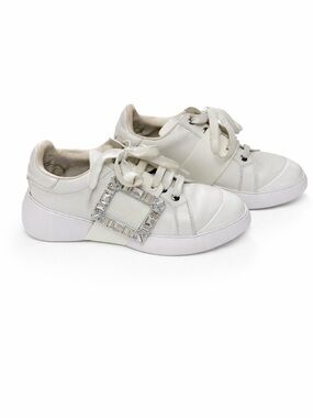 Roger Vivier Viv’ Skate Crystal Buckle White Leather Sneakers EU 37
